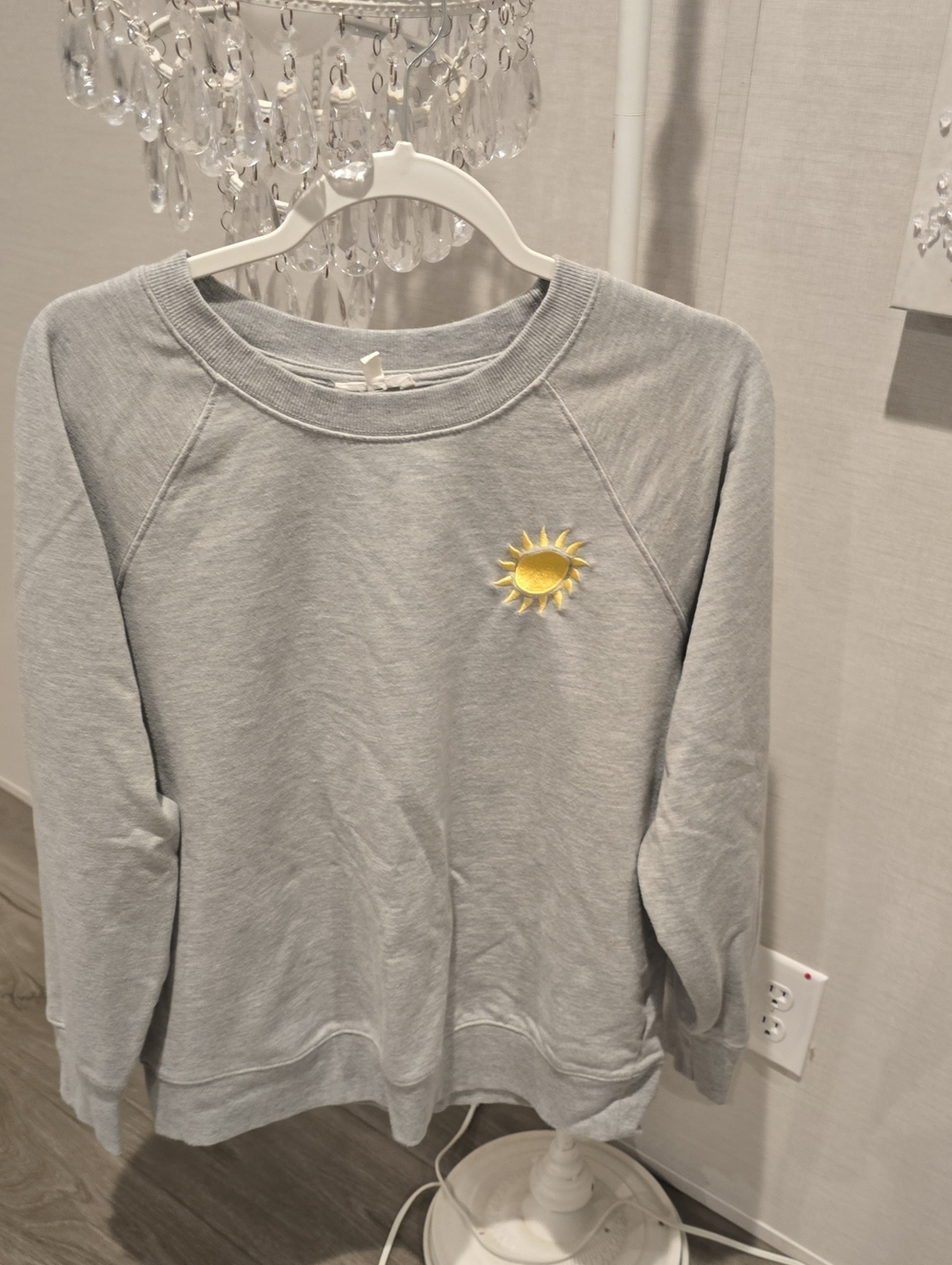 Maurices Light Gray Sweatshirt with Yellow Sun Patch